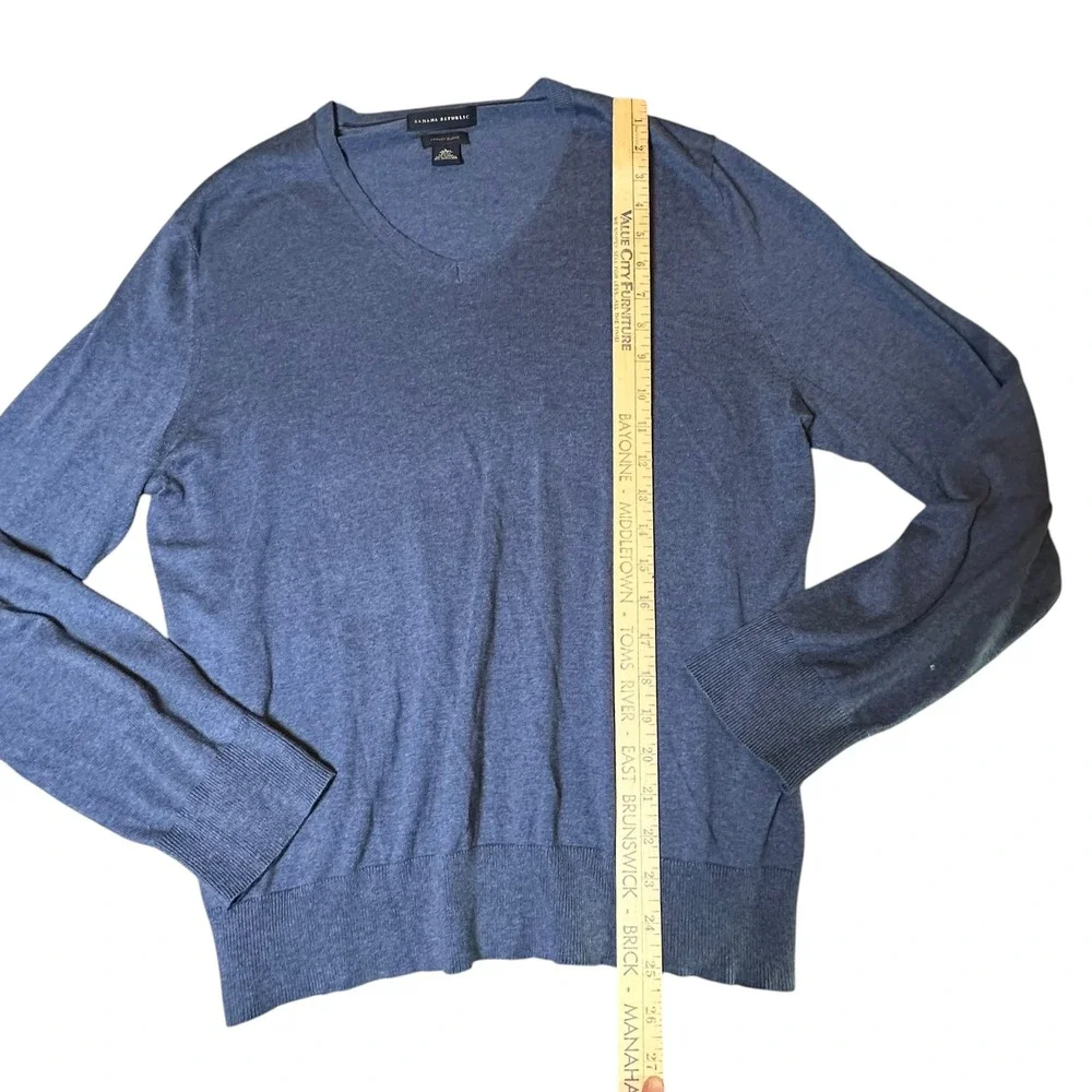 Banana Republic Mens Blue Silk Cotton Cashmere V-Neck Sweater Large Luxury Blend